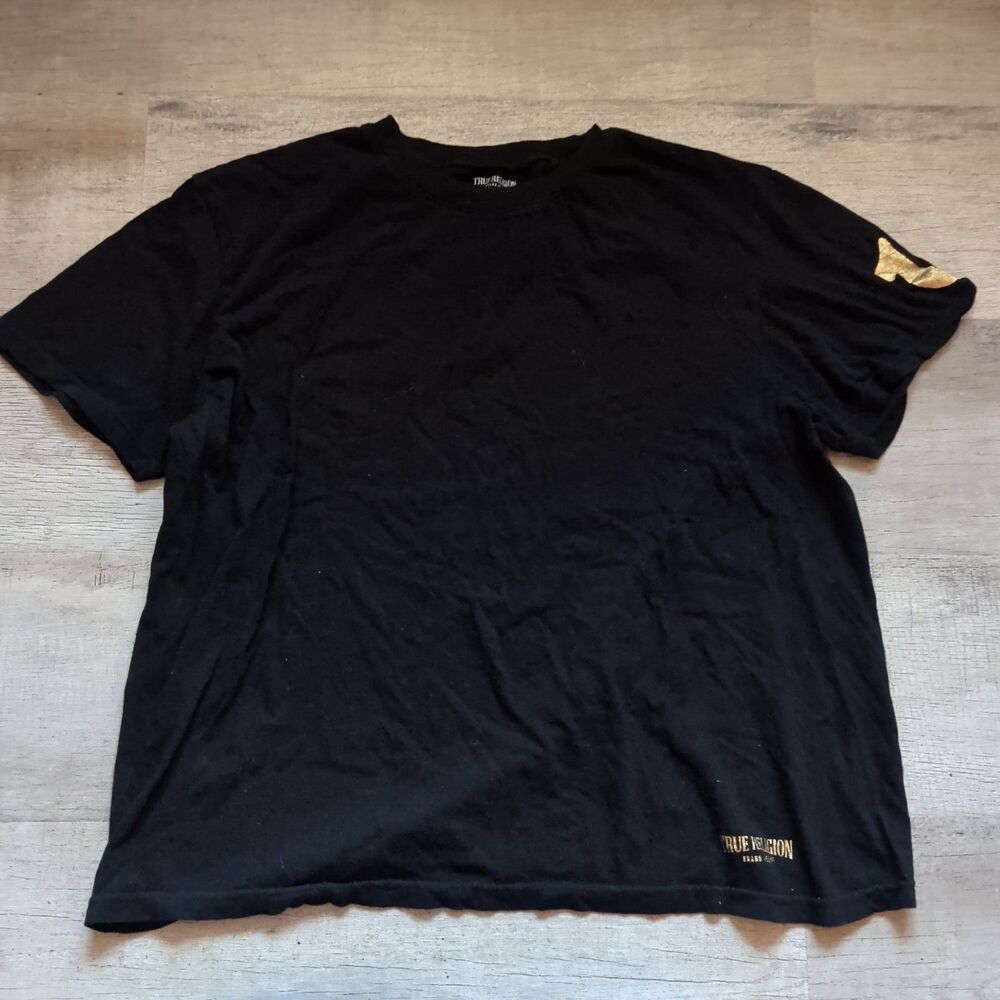 True Religion Men's Black T-Shirt XL Gold Foil Logo Brand Jeans 100% Cotton